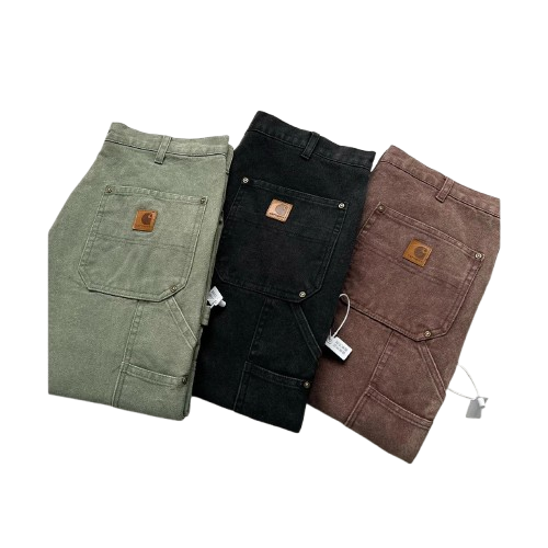 Washed distressed overalls double-knee canvas lumber jeans