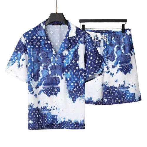 [DX4-14] Summer Short Sleeve Old Flower Retro Loose Shorts Shirt Set