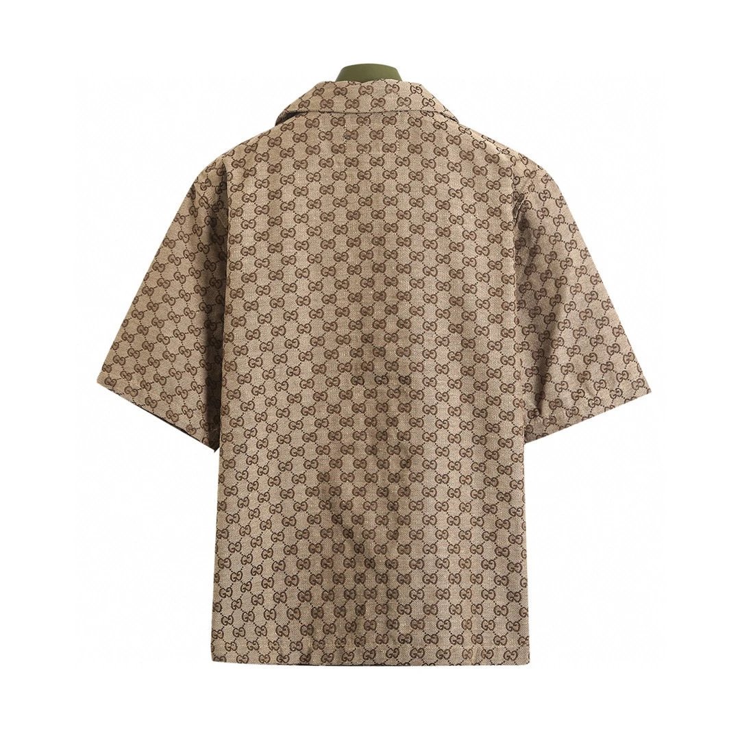 Cross-border trade independence 25 new full print double G small jacquard lapel short-sleeved shirt loose suit men’s and women’s trend
