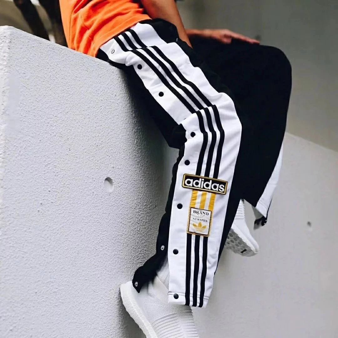 Magic pants, side slit, three-bar, button straight-leg pants, Ahjiadasu gold label, silver label, buttoned trousers, big bear