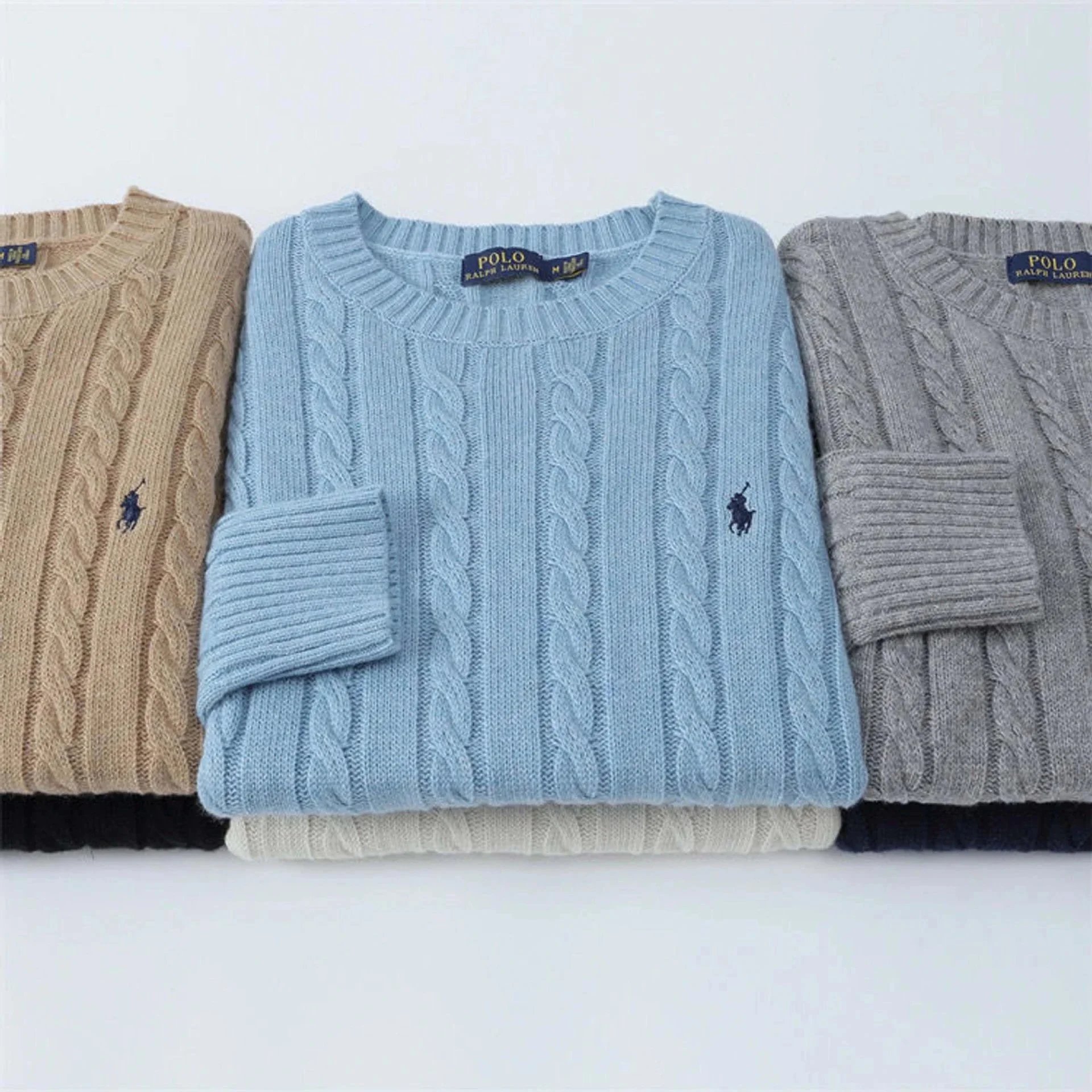 Pony padded round neck cotton twist casual knitted sweater
