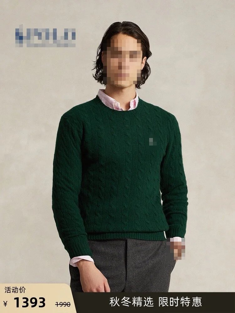 RL Autumn/Winter classic cable crewneck sweater embroidered crew neck sweater (10 colors) G/D