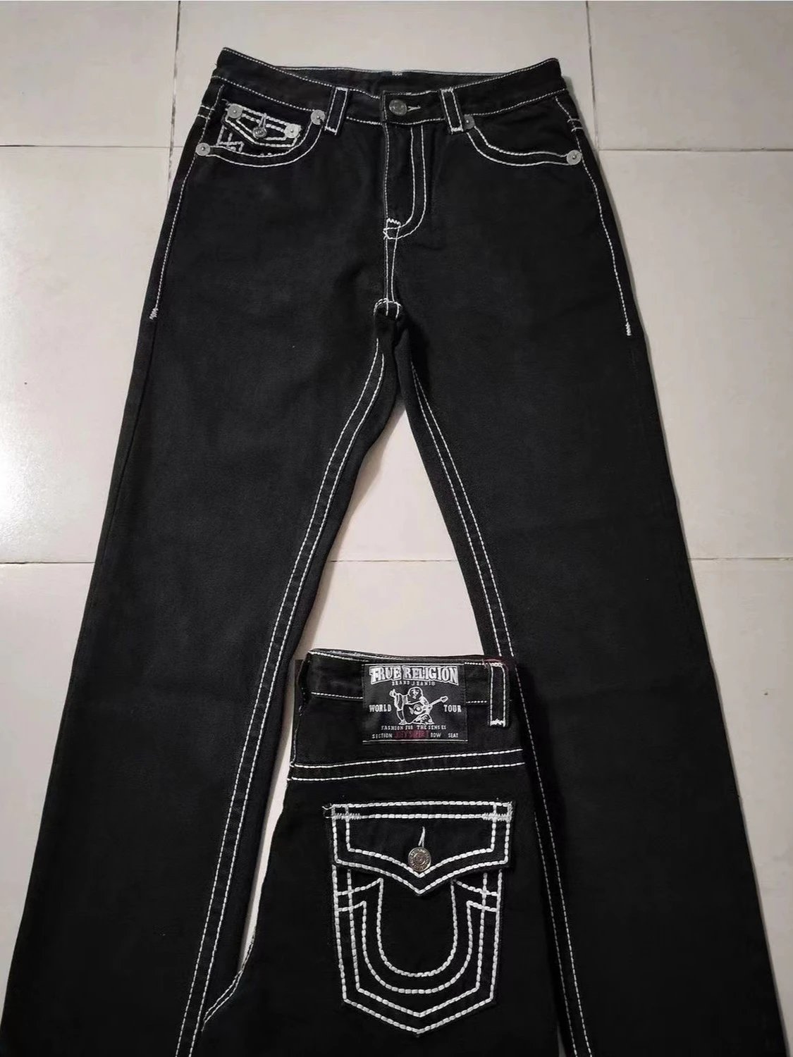 Cross-border e-commerce American high street trendy brand jeans white thick line big Buddha straight casual jeans men