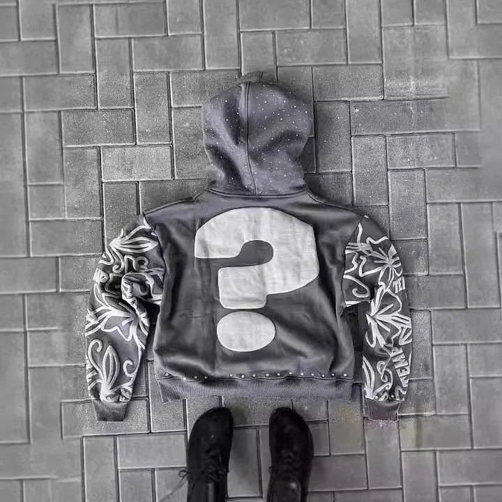 American Letter Foam Print Street Trend Y2K Destroyed Hoodie Loose Pullover Hoodie
