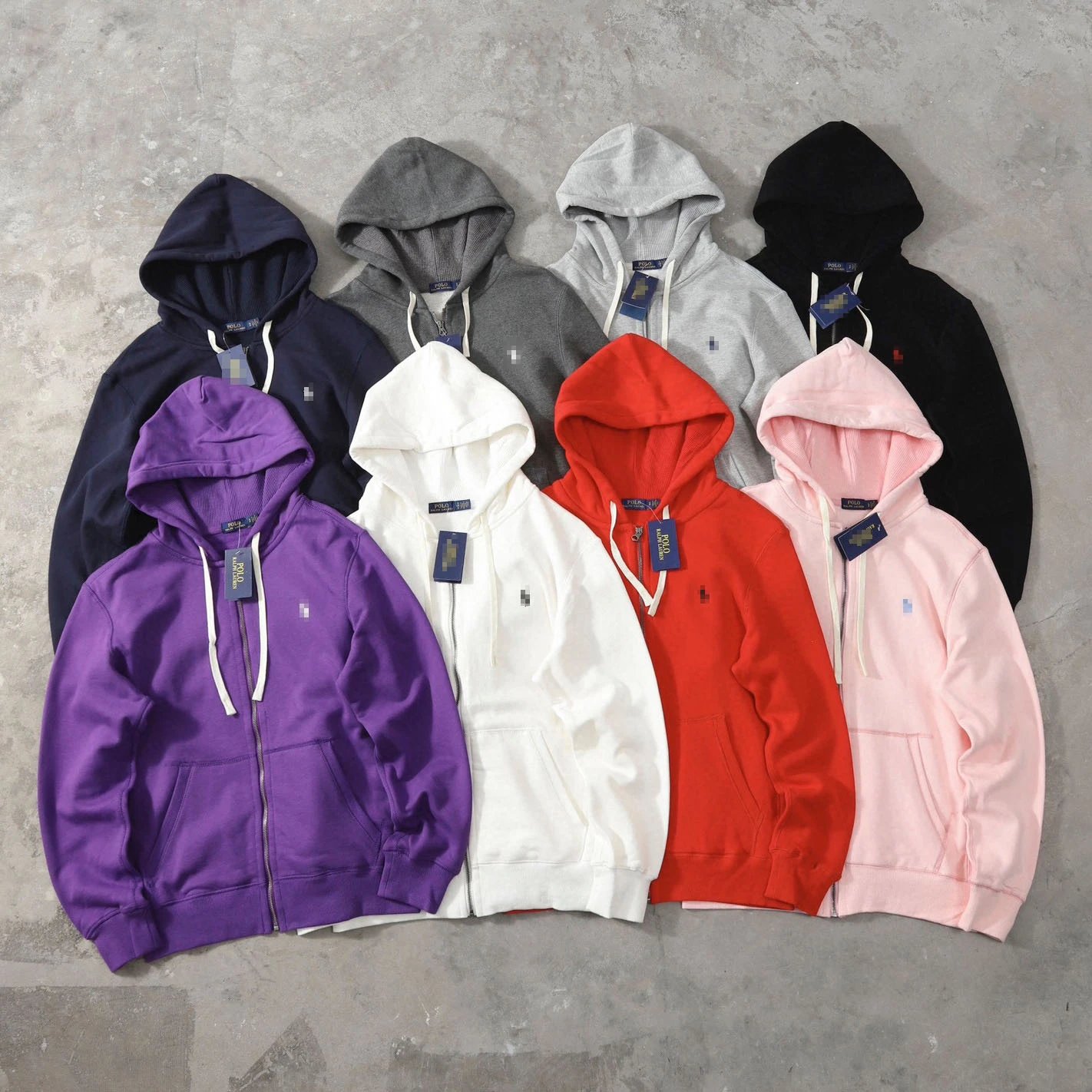 High quality cross-border trade eight-color pony logo fleece embroidery logo hooded zipper jacket sweater for men and women