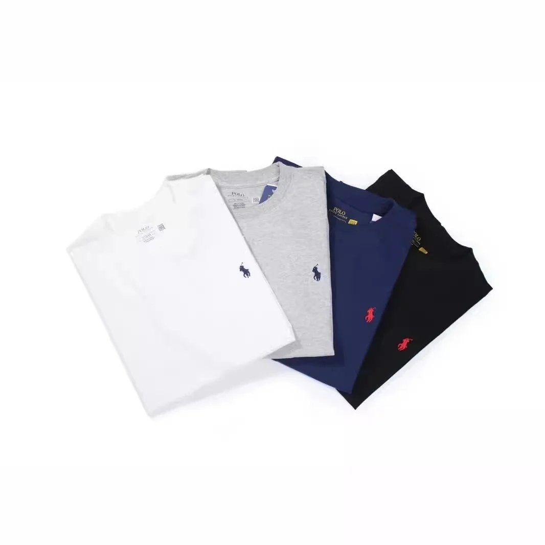 High quality American retro classic pony embroidery short sleeve t-shirt for couples same style