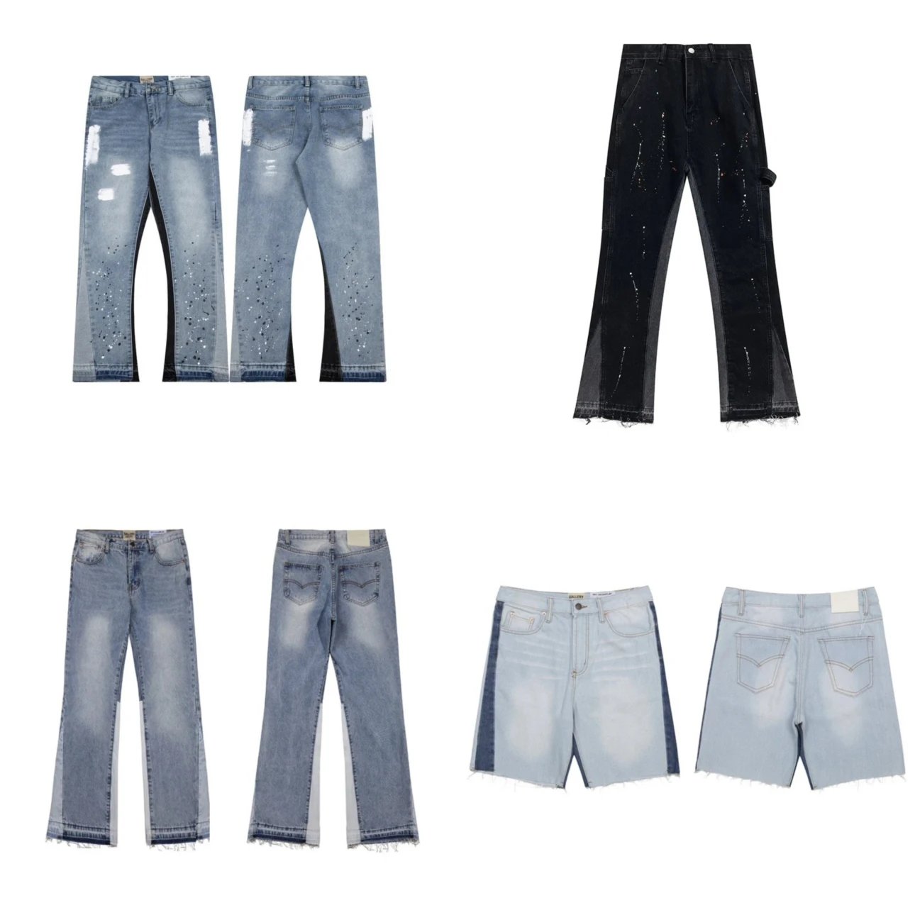 GAL*LERY splashed ink graffiti micro flare stitching ripped casual loose jeans long pants