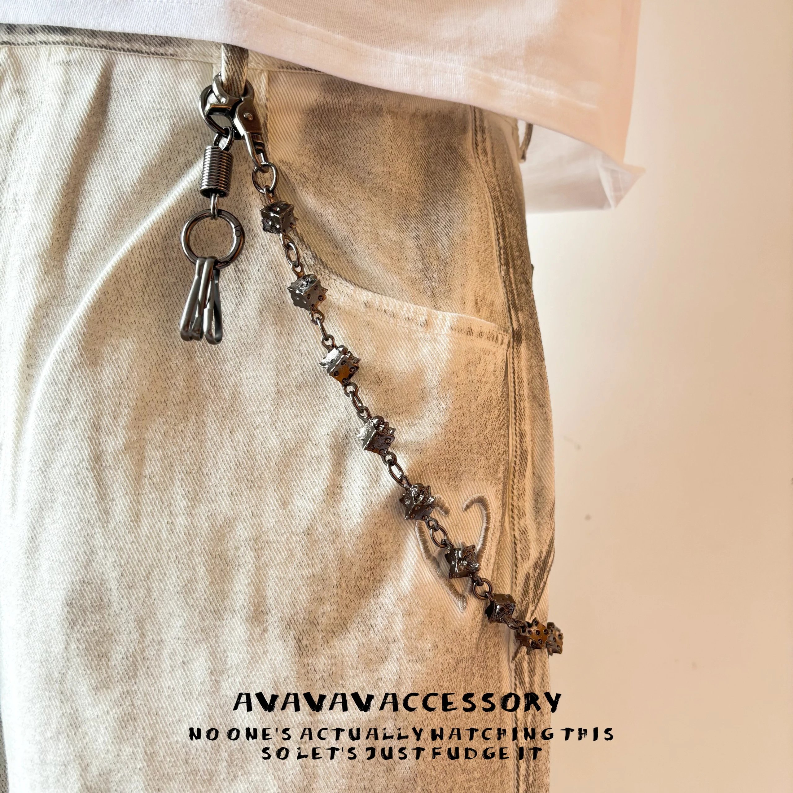 AVAVAV personalized retro skull dice jeans waist chain high street dark vibe pants chain bag chain