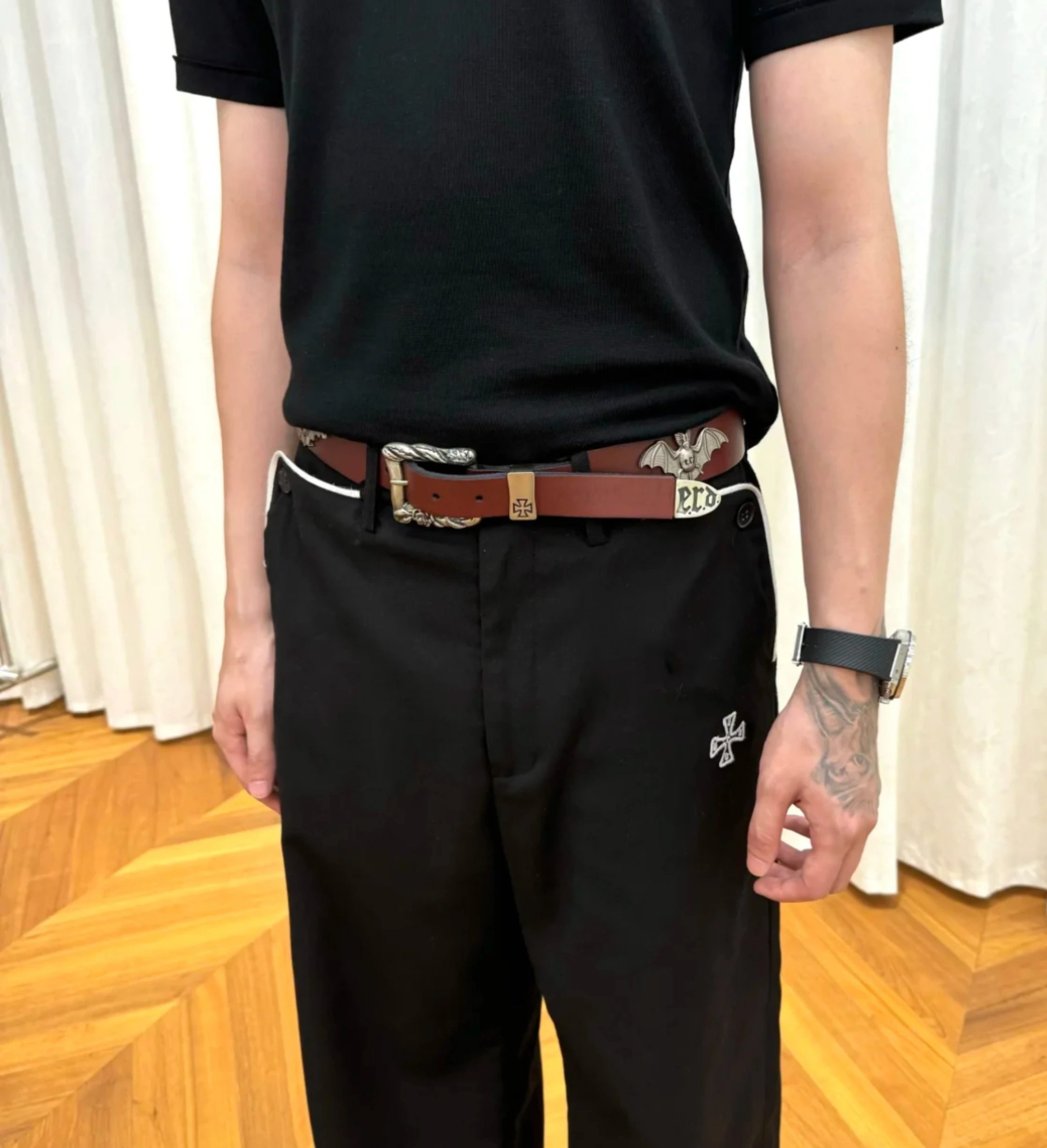 ERD style autonomous belt high street bat jewelry rock top layer cowhide belt with pin buckle autonomous American style