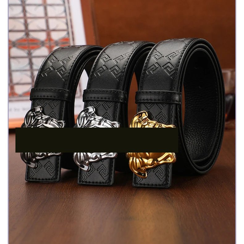 Korean style simple men’s beauty scalp belt leather all-match youth personality Medusa smooth buckle belt