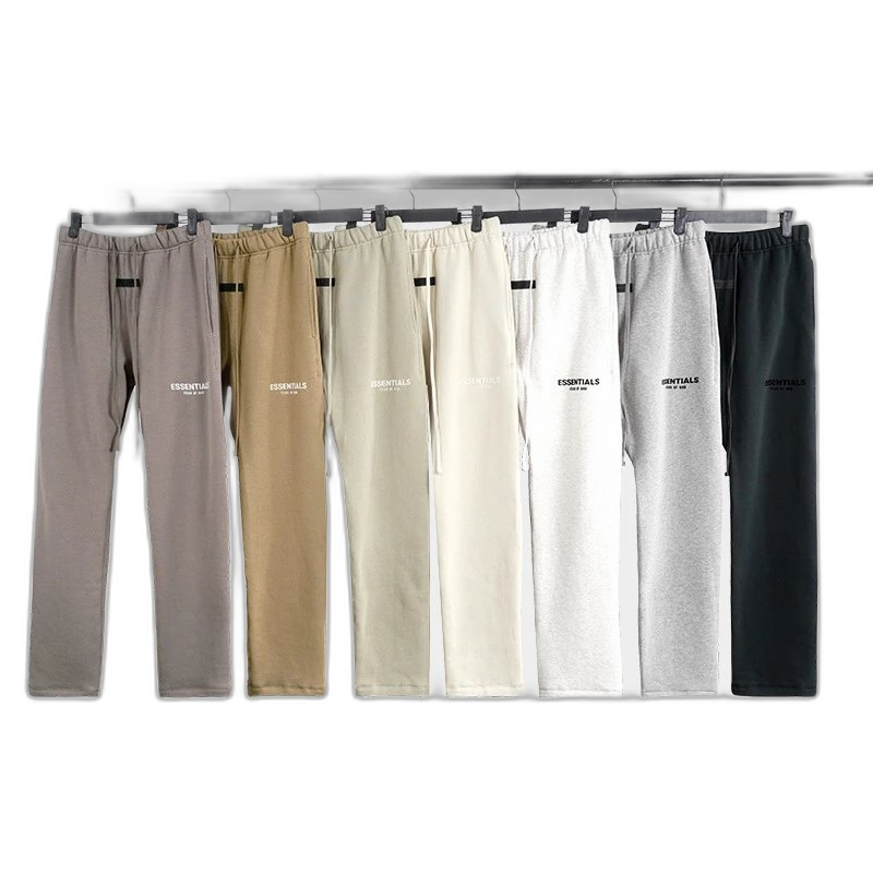 ESSE flocked print straight length trousers drawstring casual wide cut cotton pants