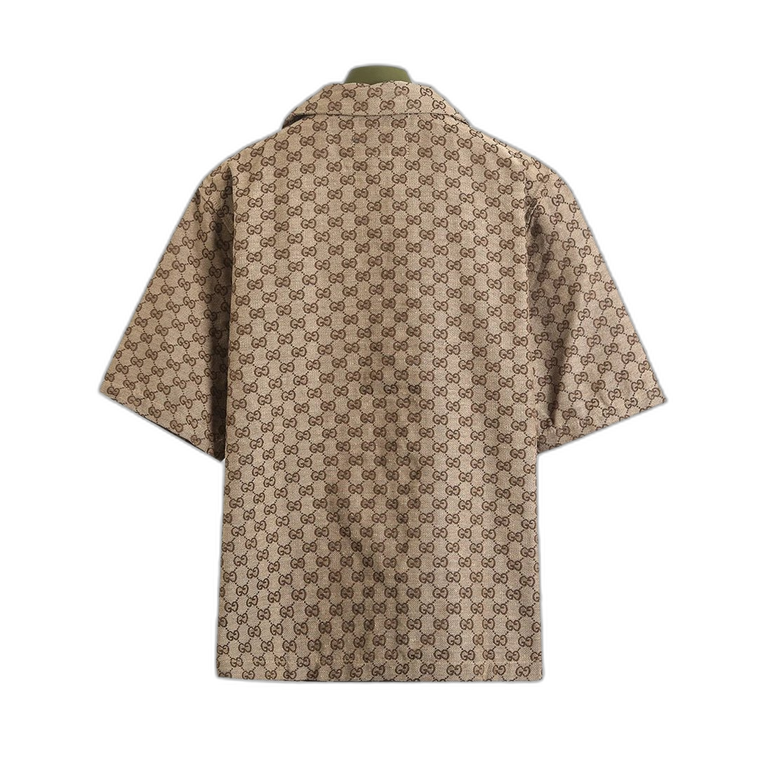 Cross-border trade independence 25 new full print double G small jacquard lapel short-sleeved shirt loose suit men’s and women’s trend