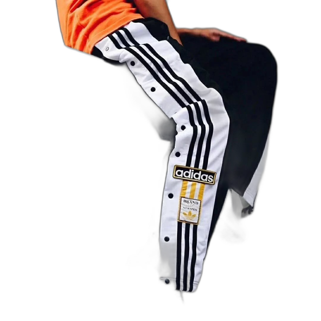 Magic pants, side slit, three-bar, button straight-leg pants, Ahjiadasu gold label, silver label, buttoned trousers, big bear