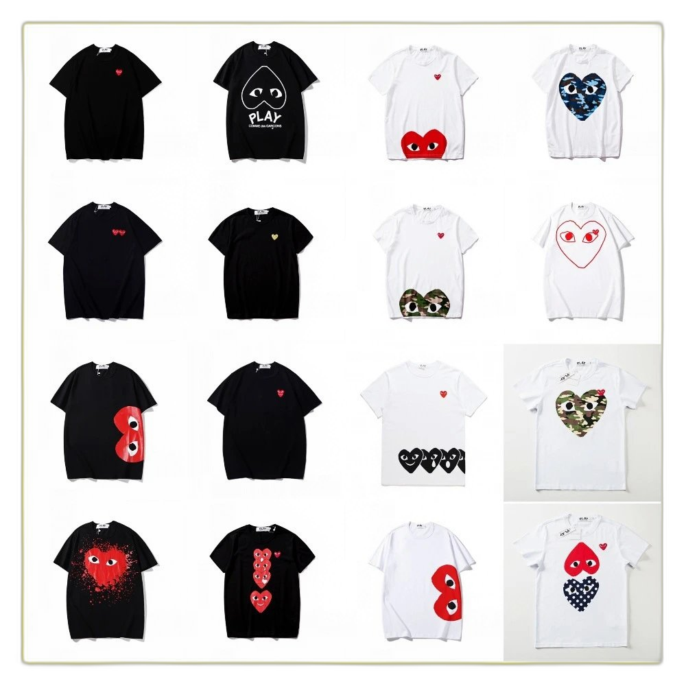 [DX45] Love Embroidered Short Sleeve Cotton Red Heart Eyes Couple T-shirt