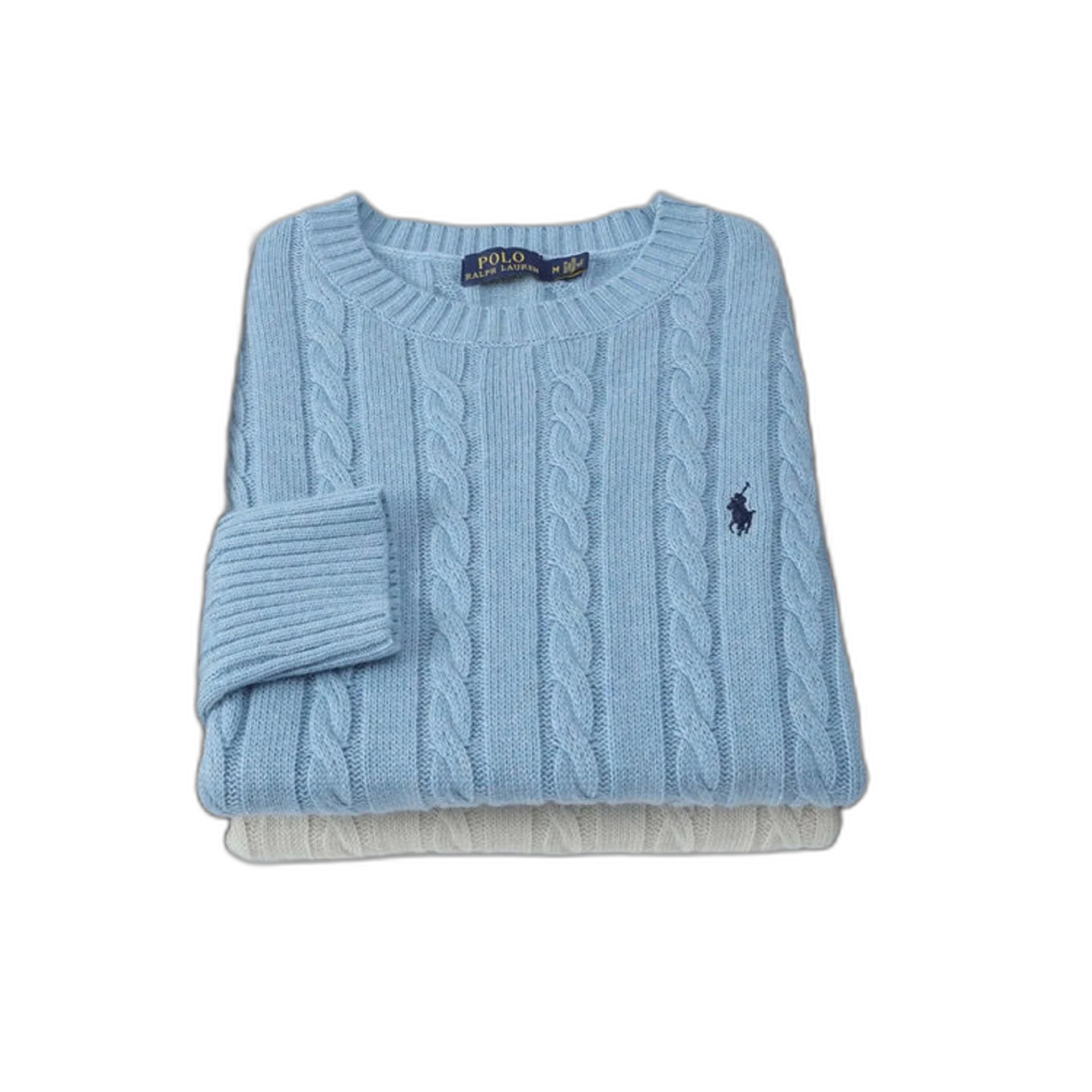 Pony padded round neck cotton twist casual knitted sweater
