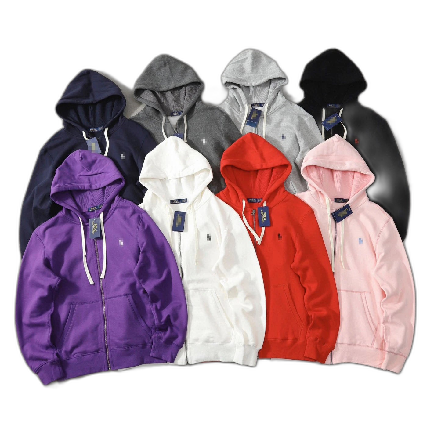 High quality cross-border trade eight-color pony logo fleece embroidery logo hooded zipper jacket sweater for men and women