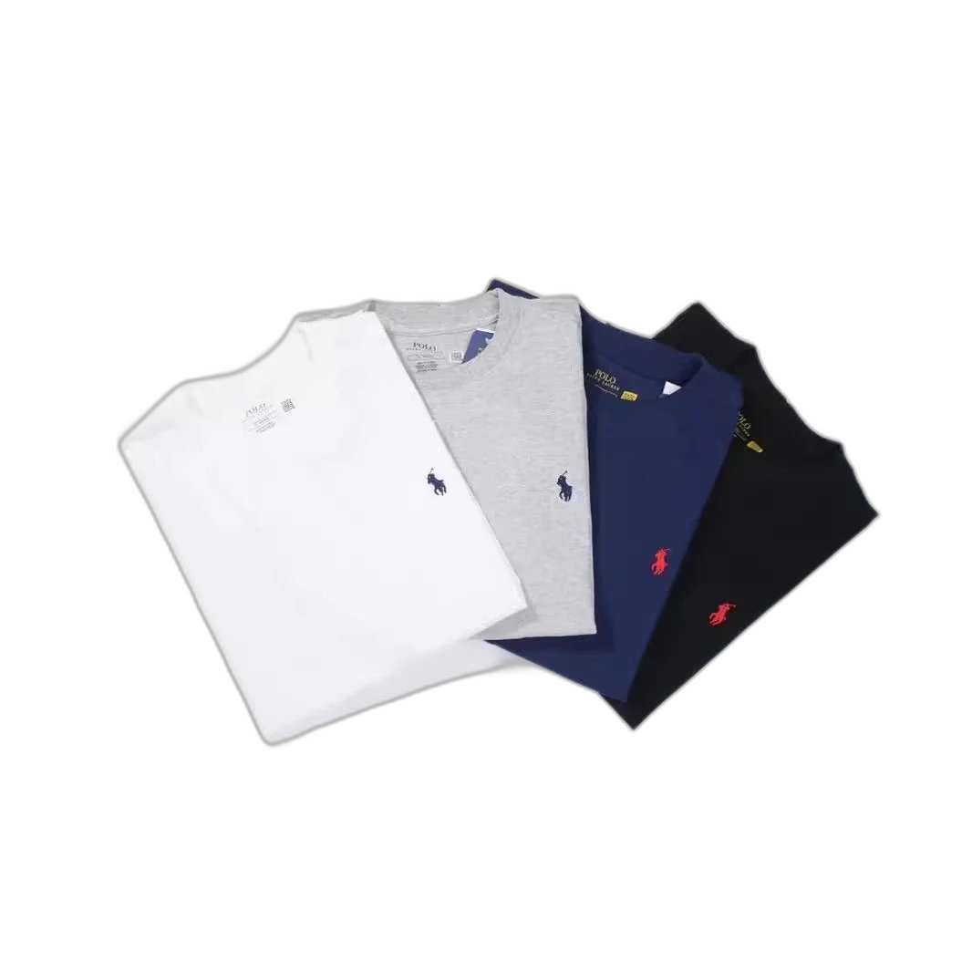 High quality American retro classic pony embroidery short sleeve t-shirt for couples same style