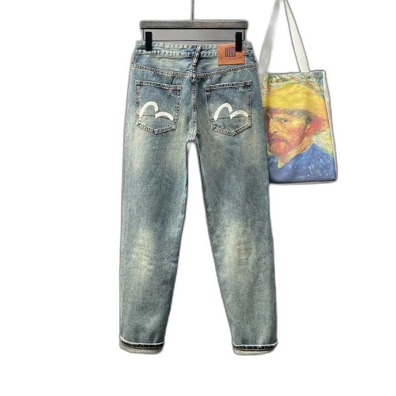 Printed jeans men’s loose light color straight fit plus size pants