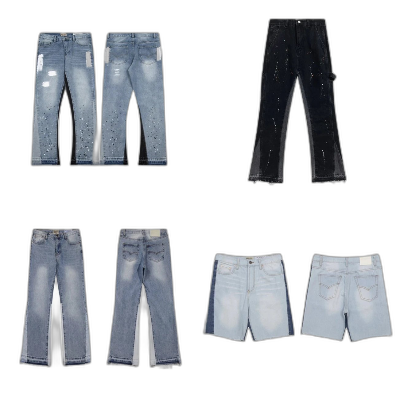 GAL*LERY splashed ink graffiti micro flare stitching ripped casual loose jeans long pants