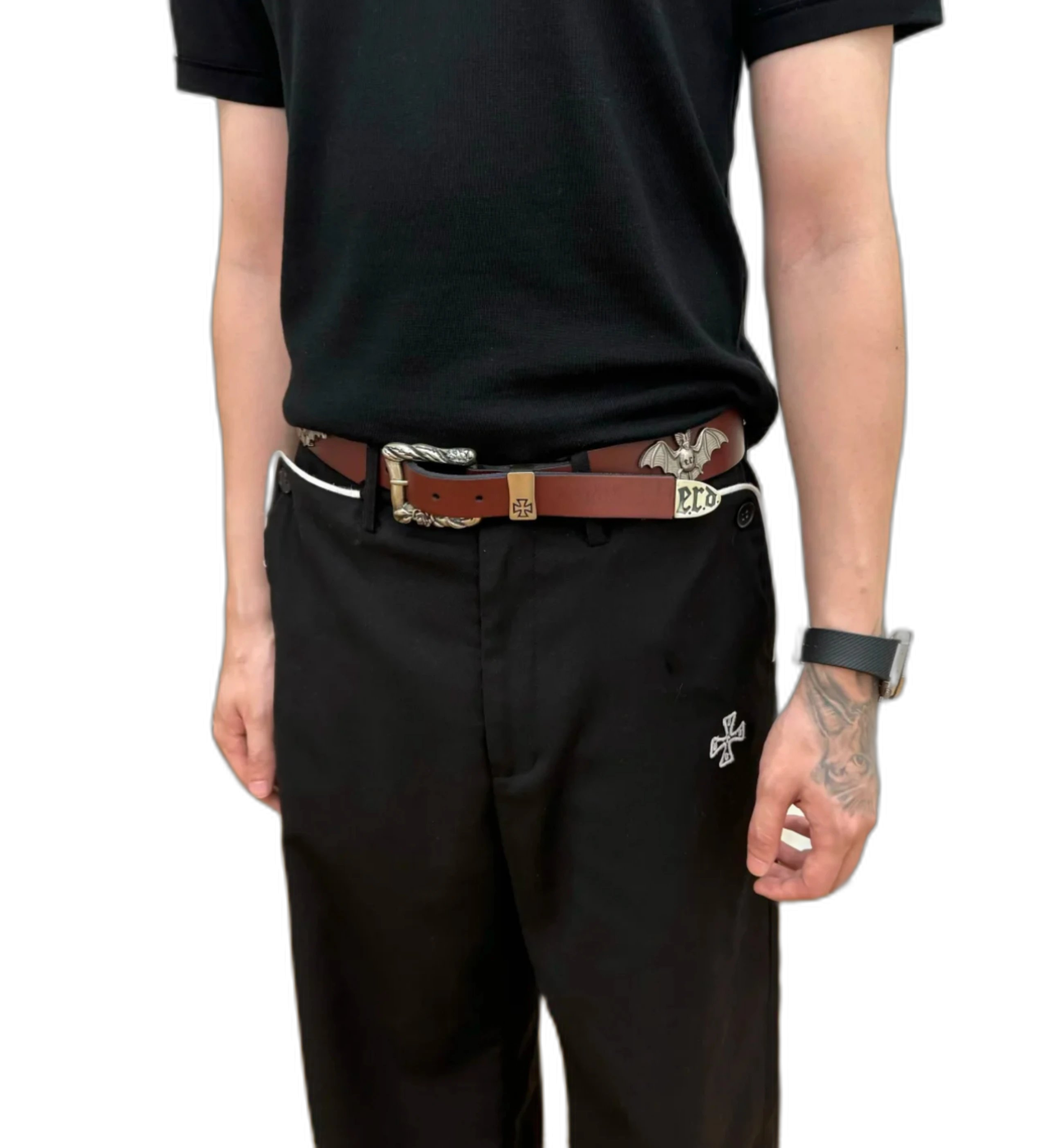 ERD style autonomous belt high street bat jewelry rock top layer cowhide belt with pin buckle autonomous American style