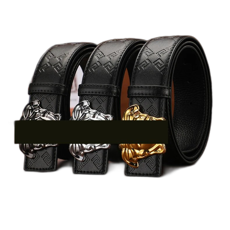 Korean style simple men’s beauty scalp belt leather all-match youth personality Medusa smooth buckle belt