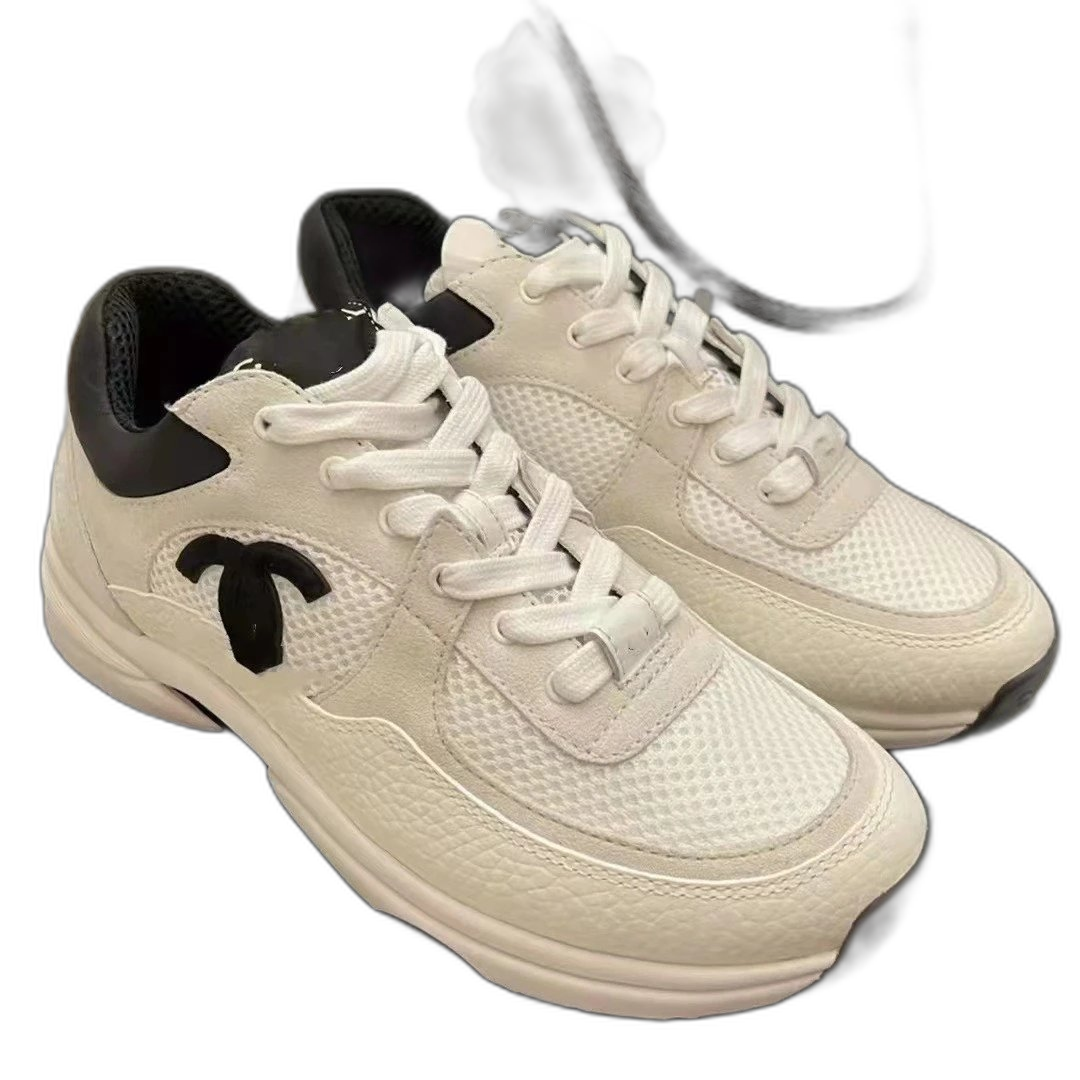 2025 new leather Xiaoxiangfeng sneakers thick sole casual breathable mesh thick sole dad shoes black and white panda shoes