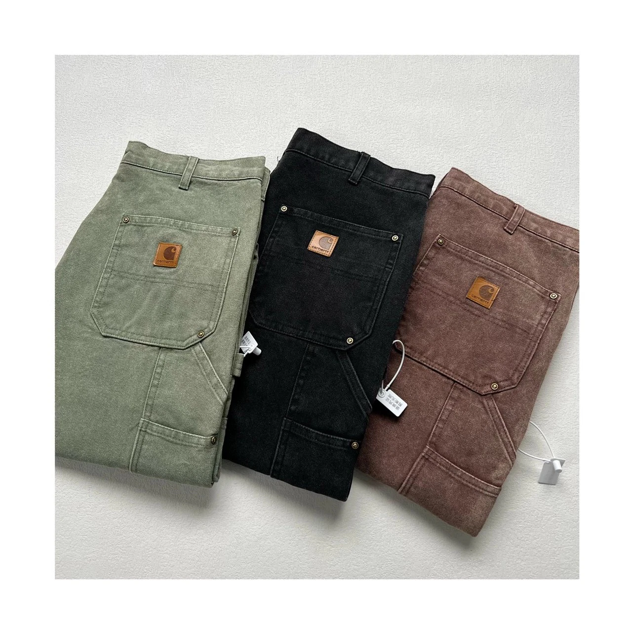 Washed distressed overalls double-knee canvas lumber jeans