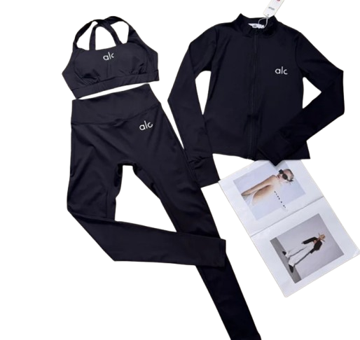 A correct version of the original yoga sports suit printed zipper jacket+vest with chest padding and long pants
