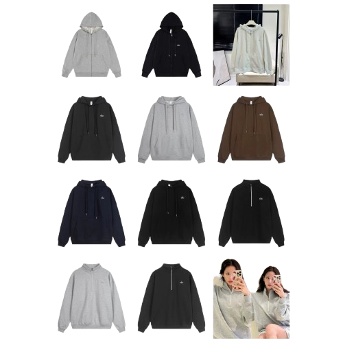 round neck hooded sweater set loose casual shirt zipper casual men and women