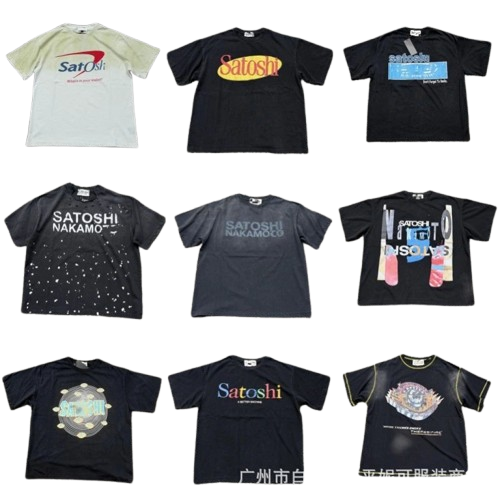 American retro Sato hot diamond letter ripped wash distressed cross-border trendy brand loose short-sleeved T-shirt