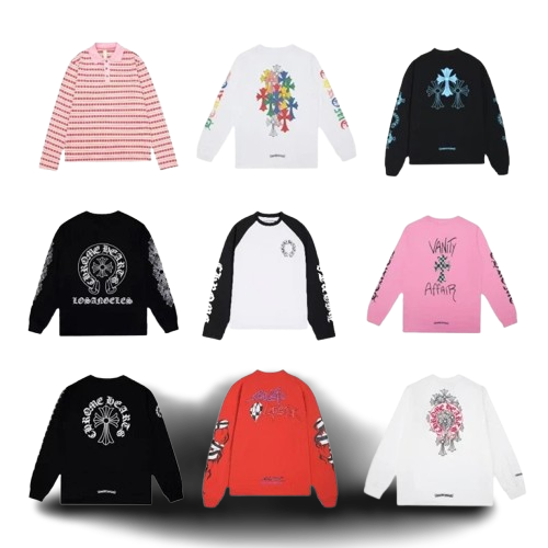 2025 new CH crochet cross horseshoe Sanskrit 3D digital printing long sleeve for men and women