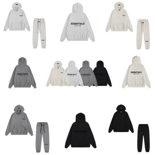 Cross-border hot sale FEAR OF GOD double line black letter flocked essentials trendy brand FOG hooded sweatshirt for men