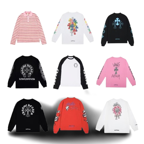High Edition New Crochet ChromeHearts Cross Horseshoe Sanskrit Print Long Sleeve for Men and Women