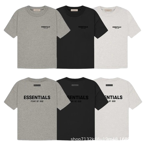 ESSENTIALS Double Line American Front and Back Letter Flocked Summer Miki High Street Cotton Short Sleeve T Shirt for Men and Women