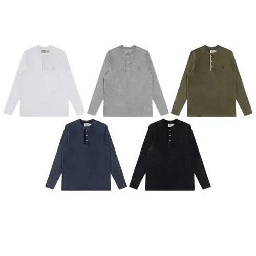 Washed Heavy Industry Brushed Distressed Henry Neck Long Sleeve T-shirt-LSA