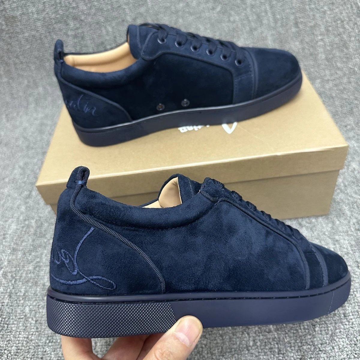 Men’s shoes studded red bottom shoes trendy flat bottom breathable orange men’s casual shoes