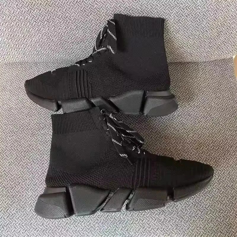Factory wholesale breathable sneakers for men and women Paris mid-cut lace-up sock boots knitted elastic sock shoes men’s shoes