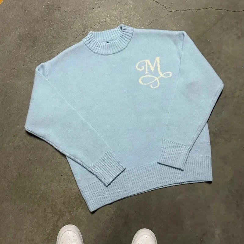 Cross-border European and American letter jacquard sweater same style y2k high street niche design loose and versatile sweater for men and women