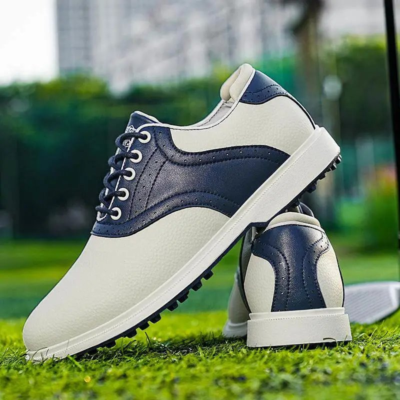 New style men’s golf leather shoes fashion color matching sneakers classic waterproof casual