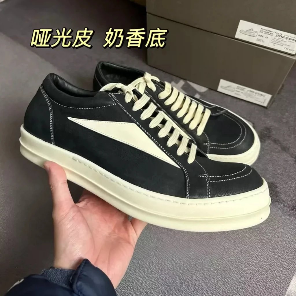 Ceiling quality RO main line RICK infringement sneakers men’s black and white niche triangle low top thick bottom women