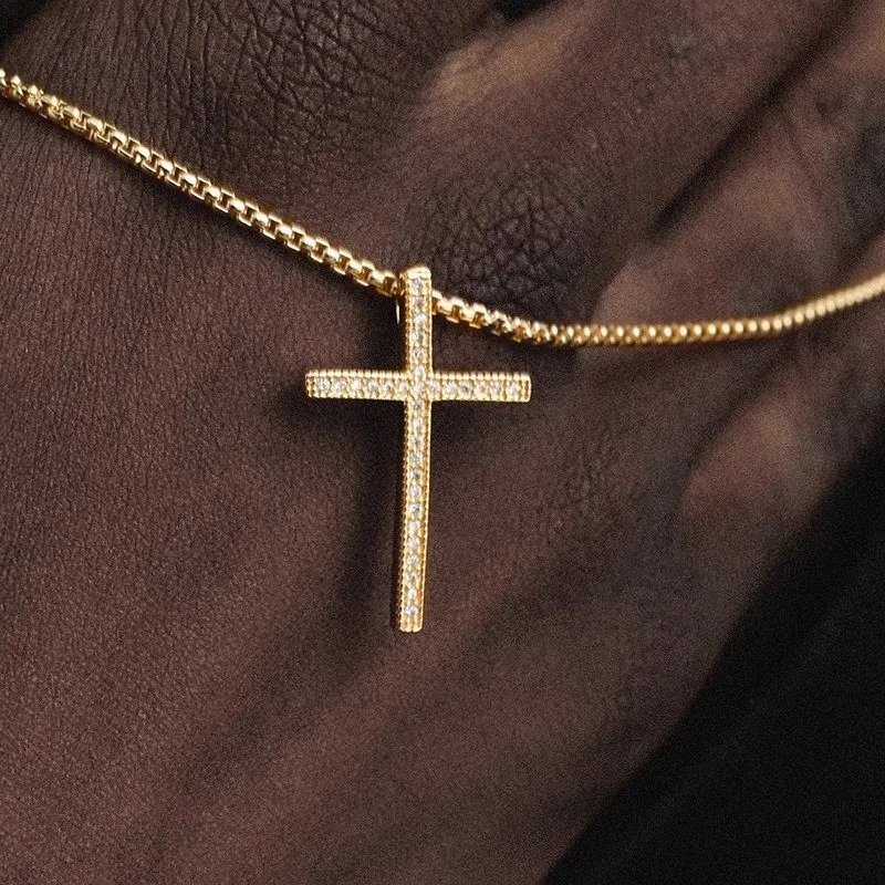 Cross-border hot sale American style small cross diamond necklace men’s zircon pendant clavicle chain gold women’s jewelry