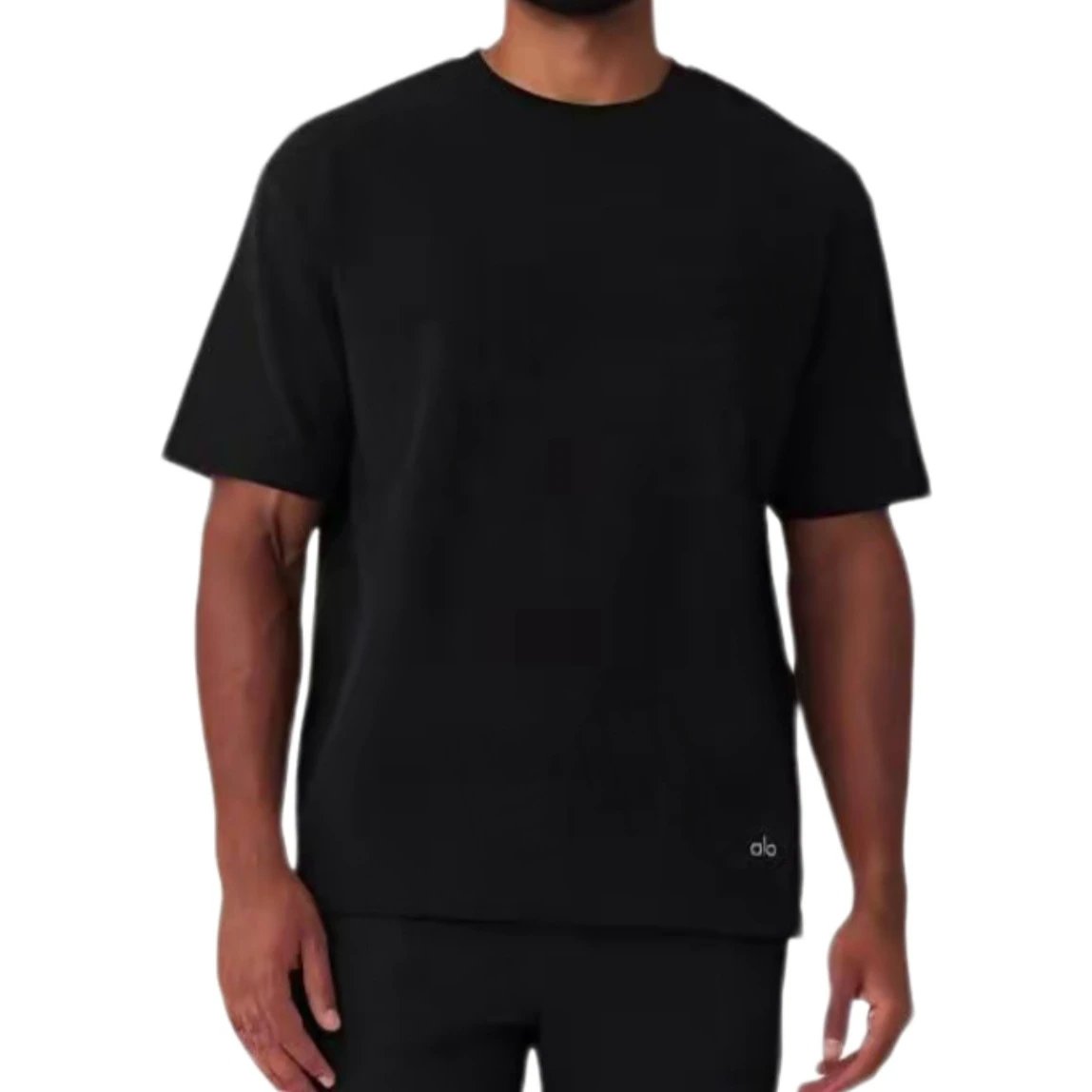2025s American trendy brand summer new heavy weight ALO thread label round neck loose and versatile short sleeve for men and women couples