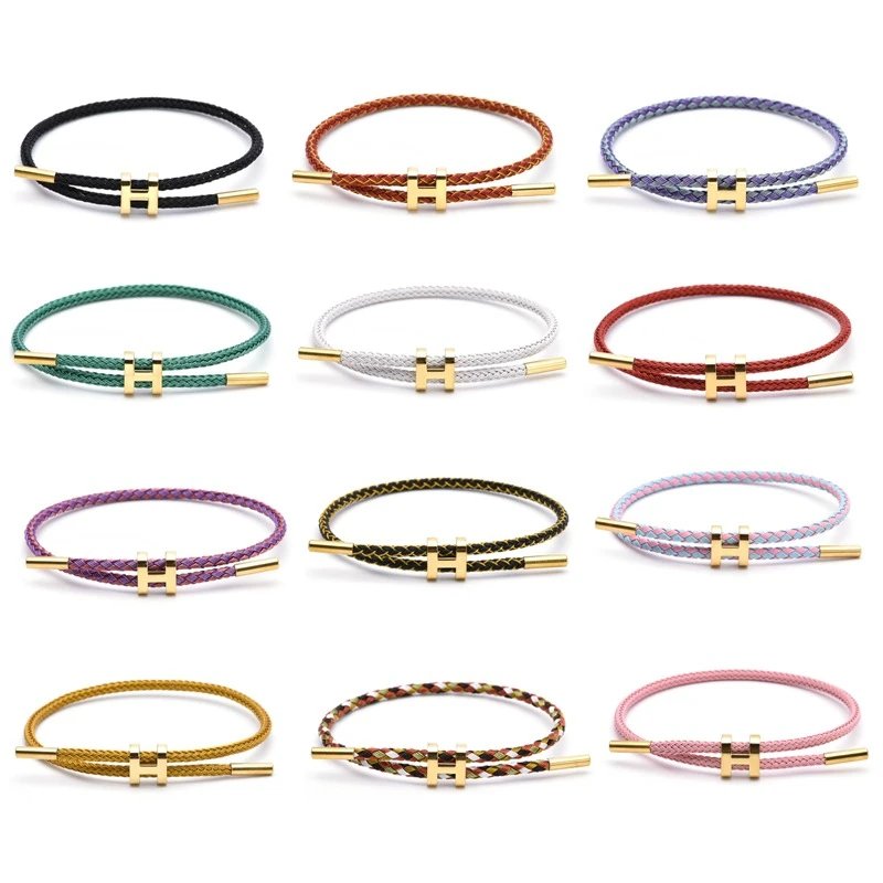 Adjustable 3MM bracelet, I-shaped buckle, titanium steel, color retaining leather bracelet, bracelet