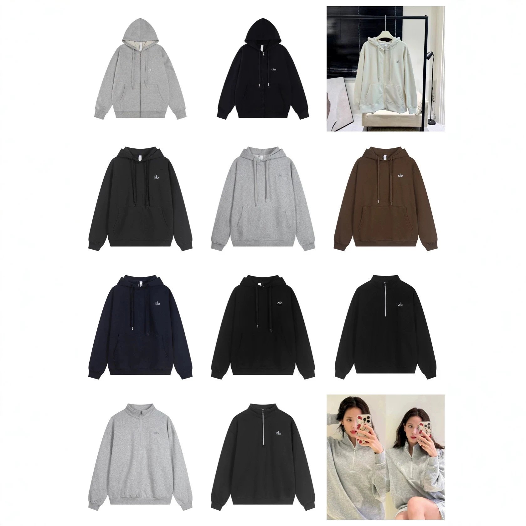 Cross-border 25 hot brand AAlo heavy round neck hooded sweater set loose casual shirt zipper casual men and women