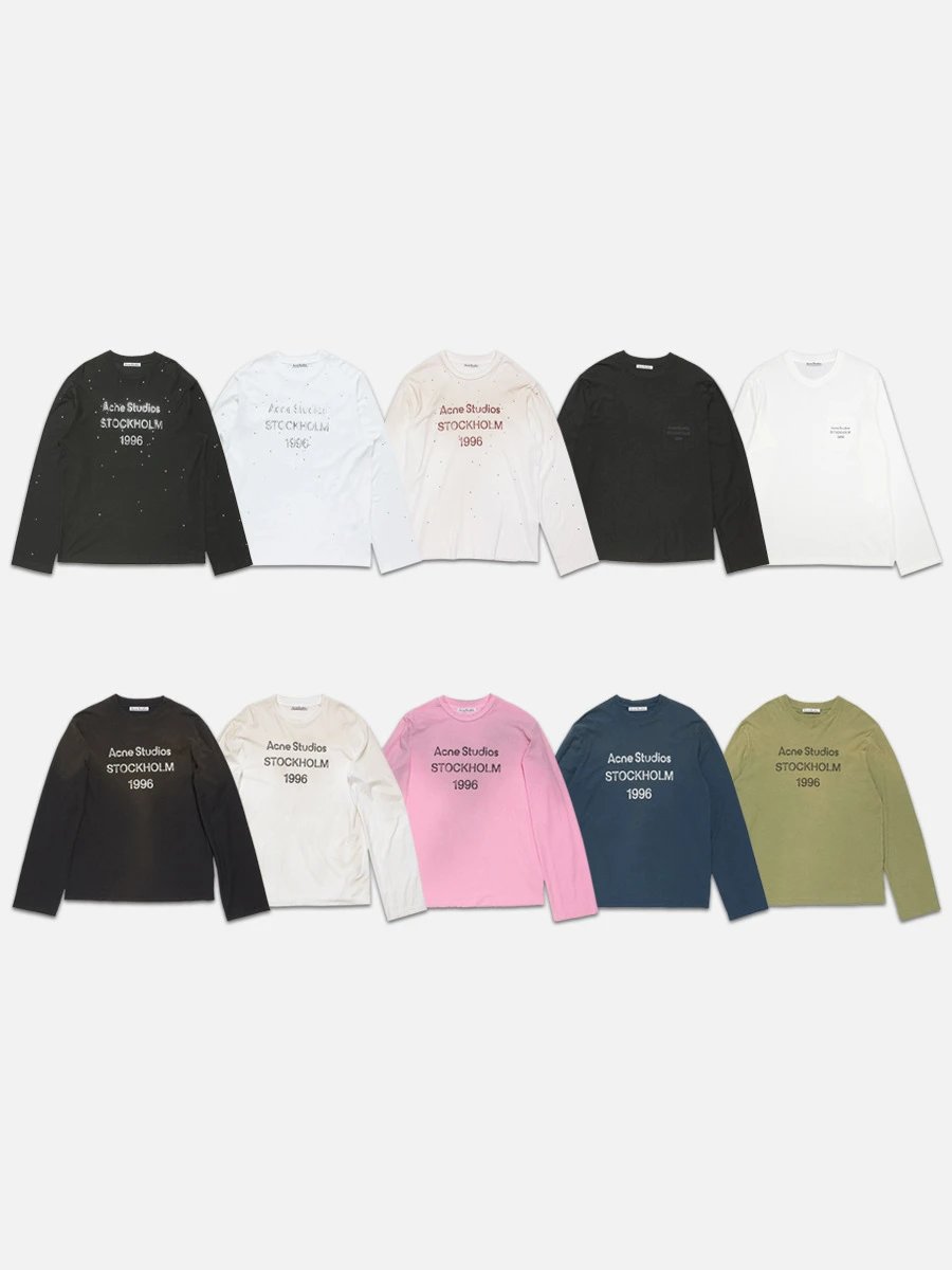Cross-border trendy brand AC 1996 hot diamond letter print washed distressed light luxury loose cotton long sleeve t-shirt for men and women