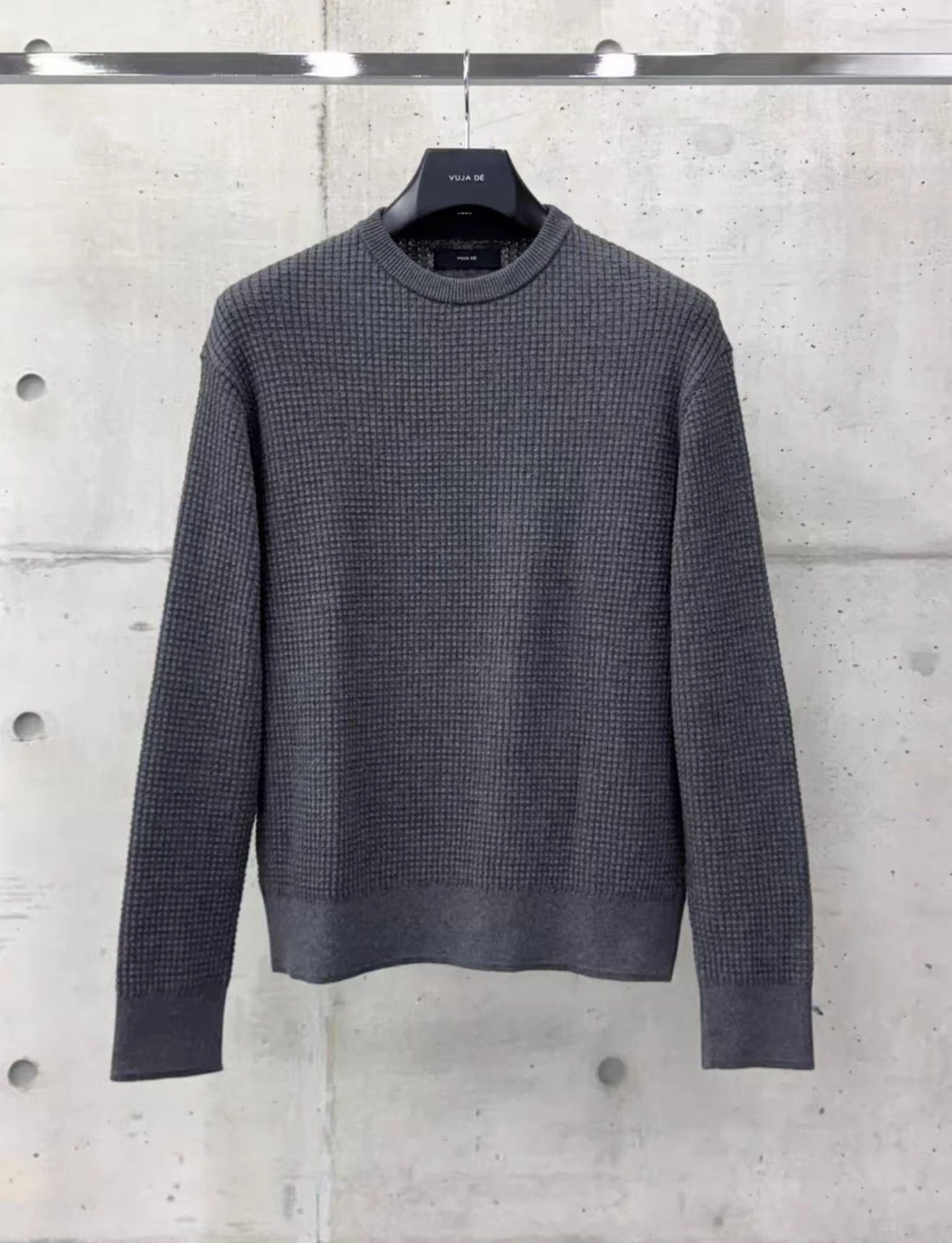 Vujade 011 Drop2 Waffle Knit Long Sleeve Base Sweater, Cowhide Wool Blend