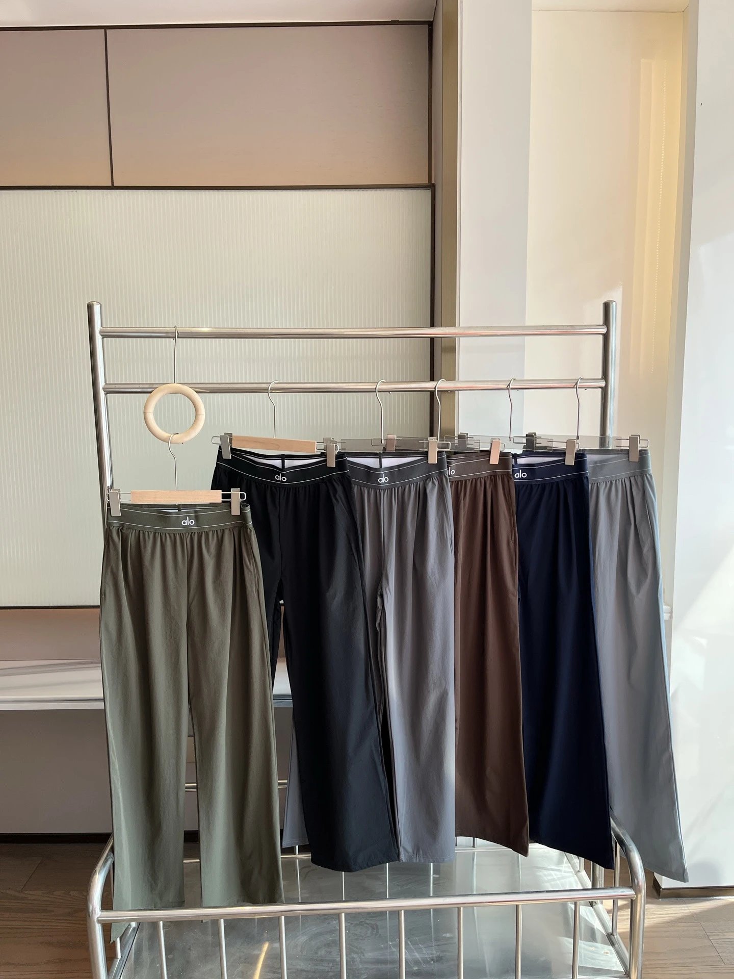 ALO summer new woven high-waisted quick-drying loose wide-leg pants draped straight casual pants elastic waist sports pants