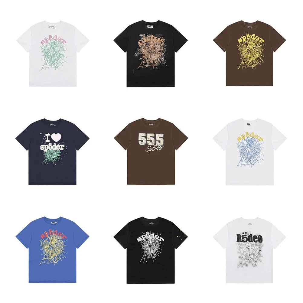 main_orig_20-30 25s cross-border European and American trendy brand spider web 555 letter print short sleeve t-shirt for men and women American high street half sleeve