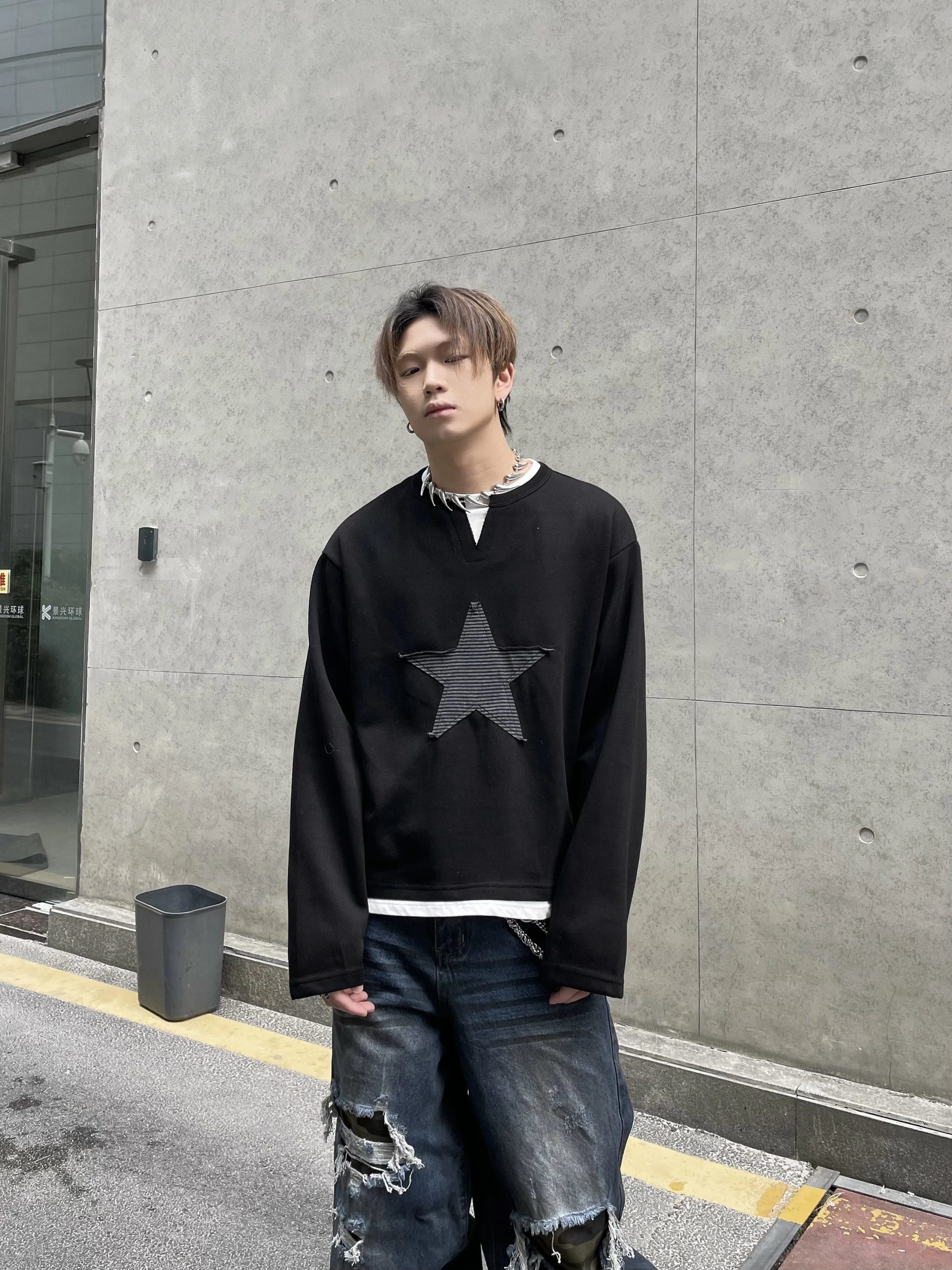 DARKFOG American Vintage Vintage Distressed Print Loose Jacket Men’s and Women’s Cleanfit Cropped Top – DARK FOG