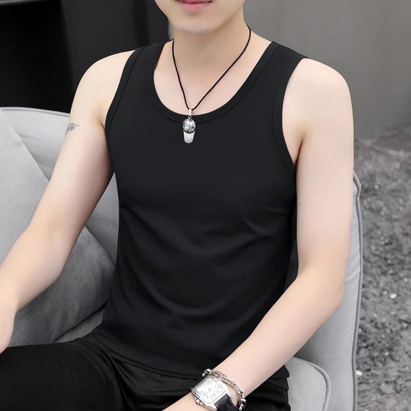 [DX119] Trendy and Versatile Undershirt, Slim Fit, Western Style, Trendy, Inner Wear, Outwear, Men’s Vest, Solid Color, Tank Top